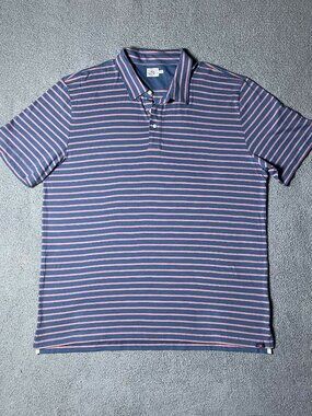 Faherty Polo Shirt Blue Pink Striped Cotton Jersey Short Sleeve Casual Mens 2XL